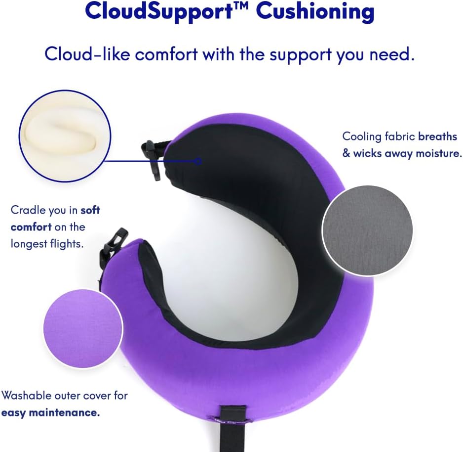 C CUSHION LAB Travel Pillow, Award-Winning Patented Ergonomic Design for Chin & Neck Support Memory Foam Neck Pillow, Compact Airplane…