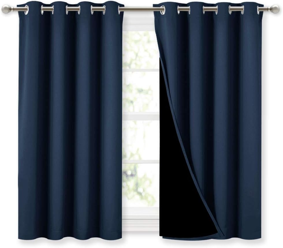 Nicetown 100% Blackout Curtains with Black Liners, Thermal Insulated 2-Layer Lined Drapes, Energy Efficiency Small Window Draperies for Din…