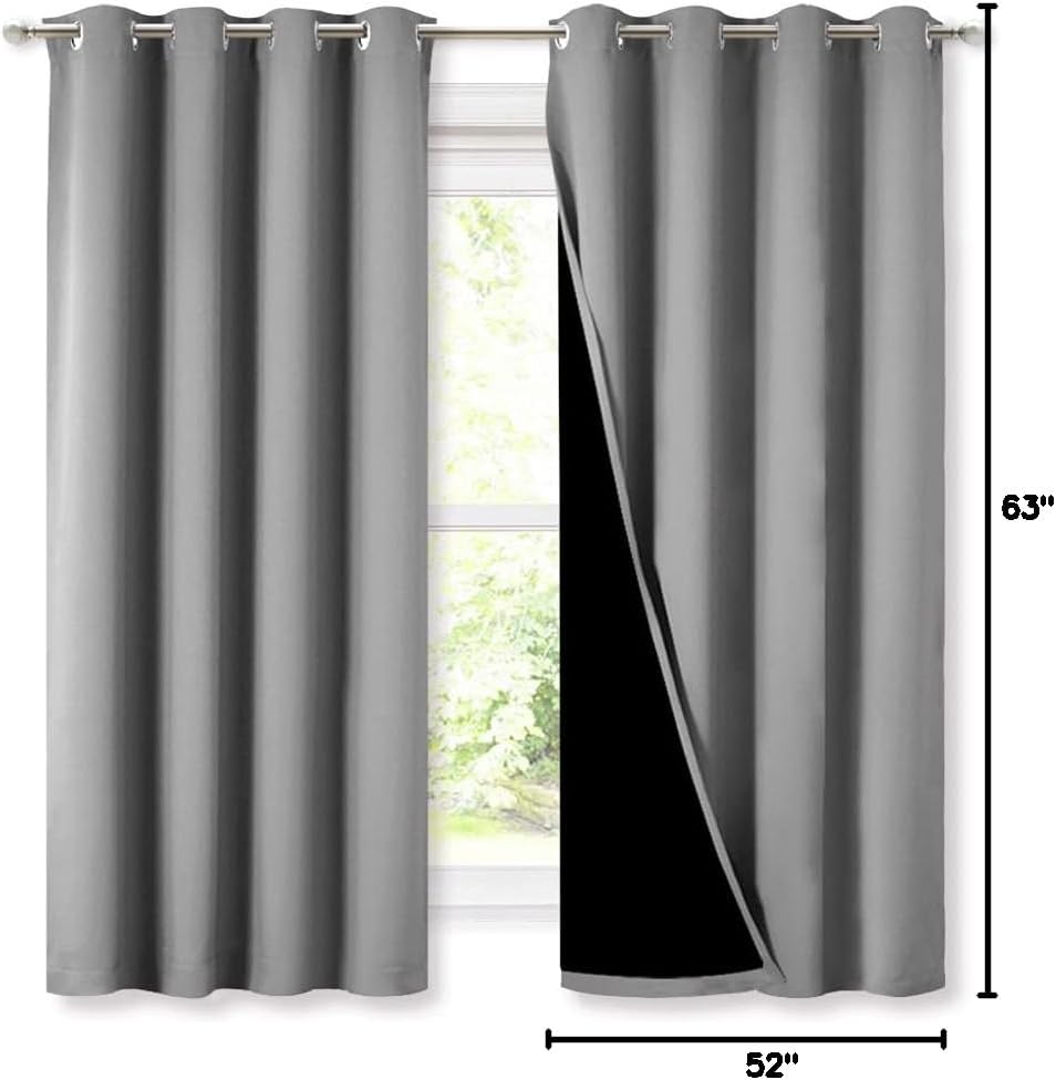 Nicetown 100% Blackout Curtains with Black Liners, Thermal Insulated Full Blackout 2-Layer Lined Drapes, Energy Efficiency Window Draperies…