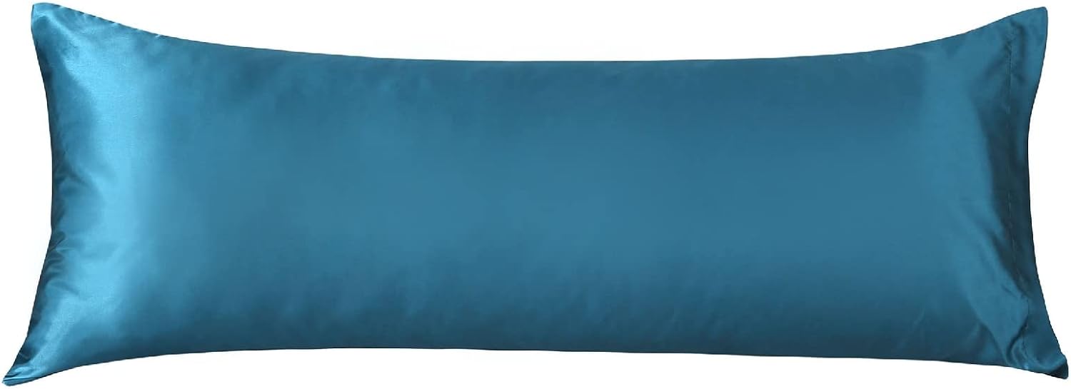 Lcbd Satin Body Pillow Case for Hair and Skin, Teal Silk Satin Body Pillowcase Cover, 20x54 Body Cooling Pillow Cover with Envelope Closure…