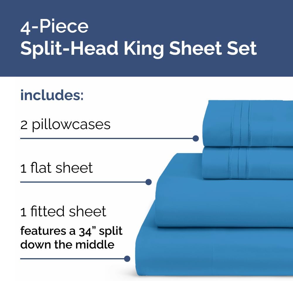 Flex Top Split Head King 4 Piece Sheet Set - Ultra-Soft, Breathable & Cooling Bed Sheets Set - Hotel Luxury Bedding for Women & Men with…
