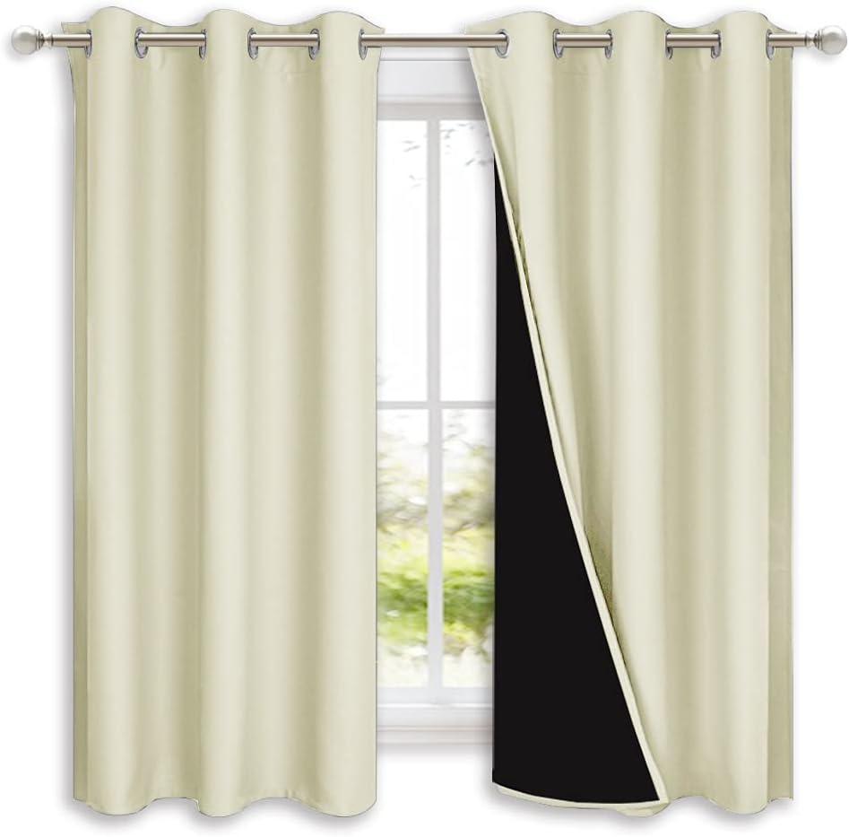 Nicetown Bedroom Full Blackout Curtain Panels, Super Thick Insulated Grommet Drapes, Double-Layer Blackout Draperies with Black Liner for S…