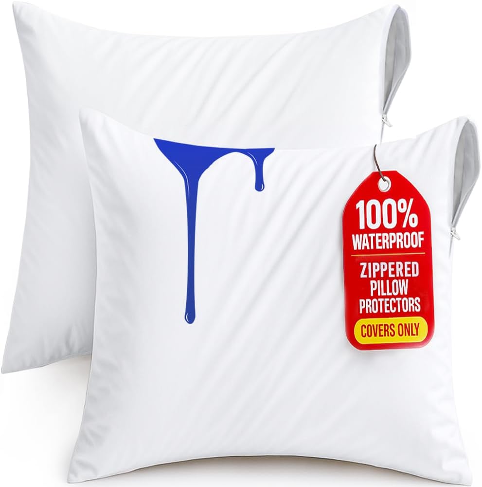 Utopiabedding Utopia Bedding Waterproof Throw Pillow Protectors (No Pillow Inserts) with Zipper 16 x 16 Inches (2 Pack, White), Bed Bug Pro…