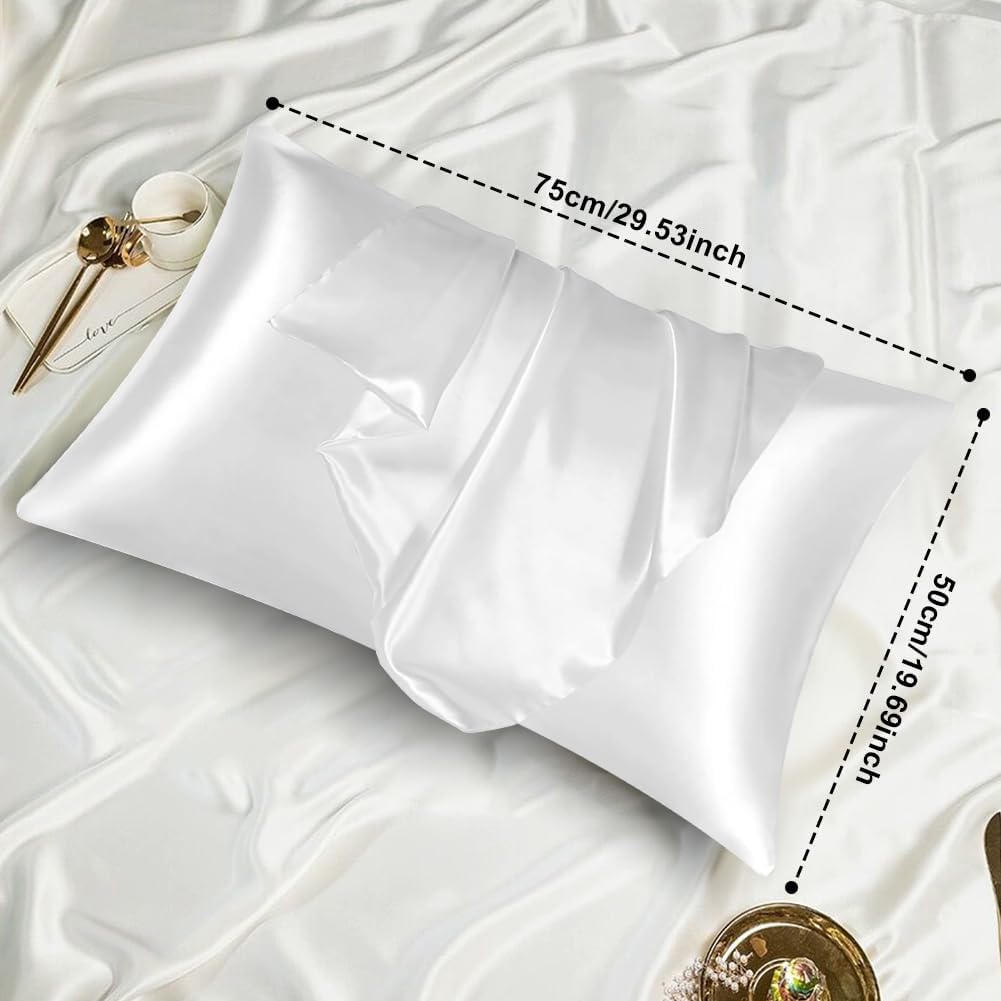 Auauy 2 Pack Satin Silk Pillowcase, 19.69x29.53inches Silk Pillowcases for Hair and Skin with 2PCS Satin Hair Scrunchies&Eye Mask, Soft Sli…