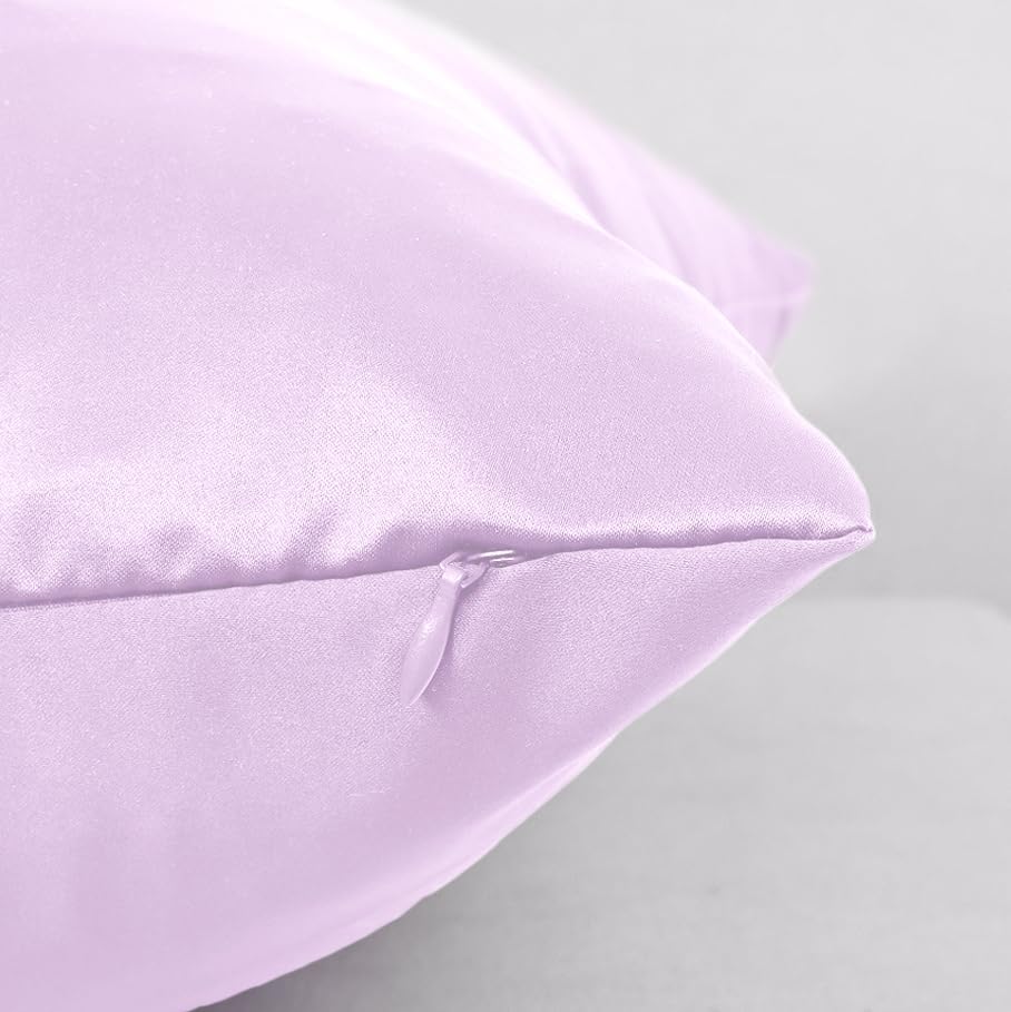 TREELY Lavender 18x18 Pillow Cover, Satin Decorative Throw Pillow Covers for Couch, Sofa, Bedroom, 2 Pack Euro Square Pillowcases with Zipper