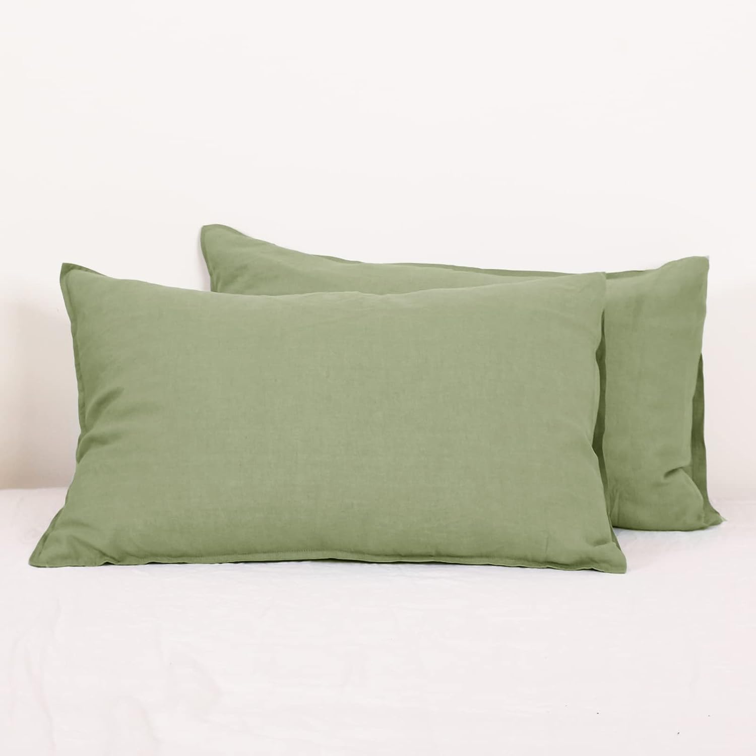 Simple&Opulence 100% Linen Pillowcases Basic Style Solid Color Set of 2, Queen Size Stone Washed Flax Pillow Cover Envelope Closure…