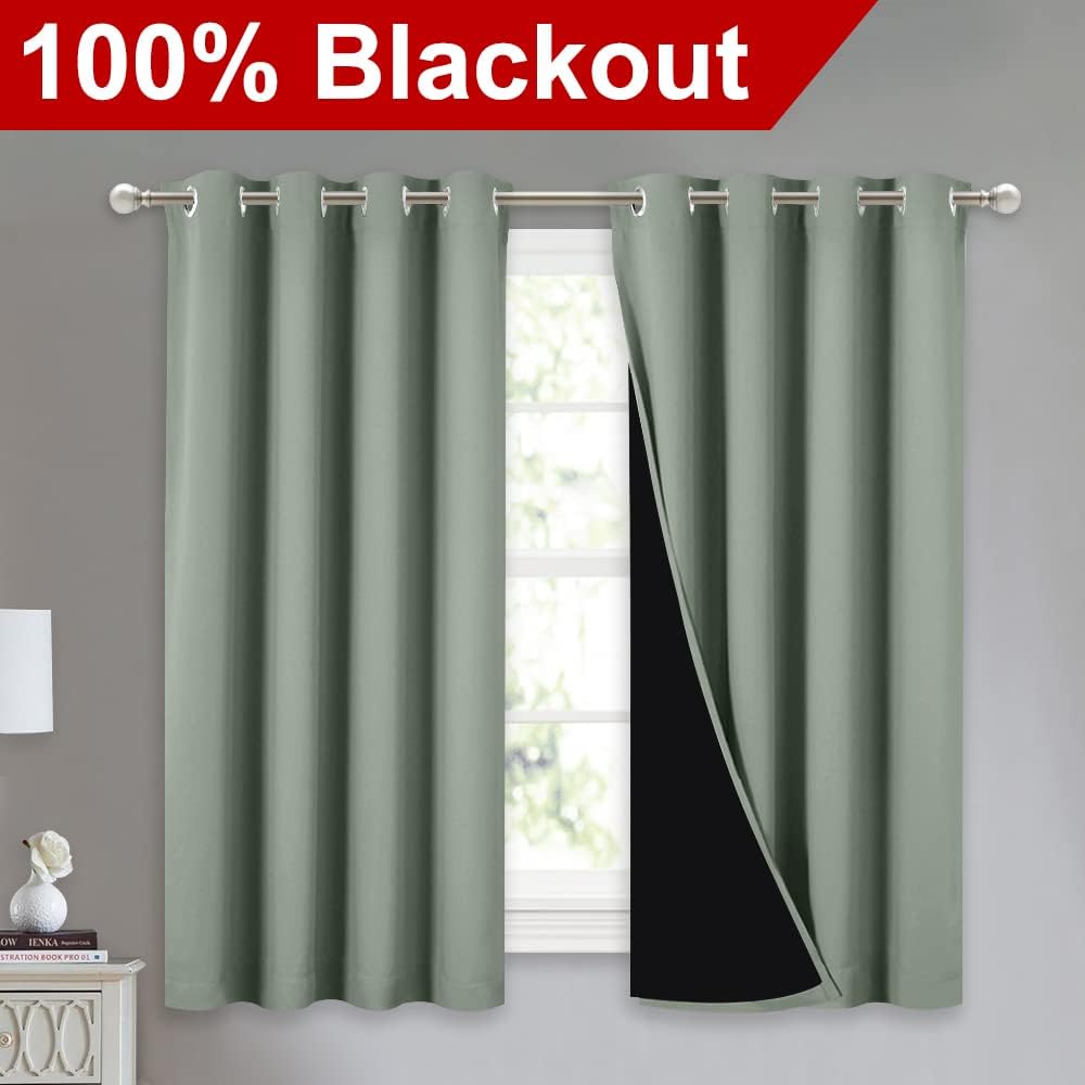 Nicetown 100% Blackout Curtains 54 inches Long, Double-Deck Completely Blackout Window Treatment Thermal Insulated Lined Drapes for Small W…