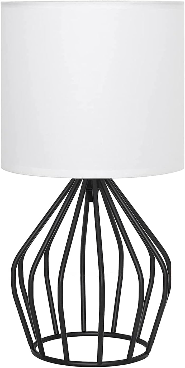 HAITRAL Modern Bedside Table Lamp - Minimalist Small Lamp with Hollowed Out Base Linen Fabric Shade, Metal Nightstand Lamp for Bedroom…