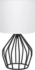 HAITRAL Modern Bedside Table Lamp - Minimalist Small Lamp with Hollowed Out Base Linen Fabric Shade, Metal Nightstand Lamp for Bedroom…