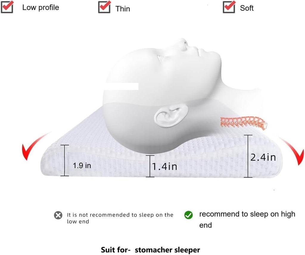 Suqiome SUQ I OME Sleeper-Ultra Thin Memory Foam Neck Pillow, 1.9'' to 2.4 '' Height, Ultra Thin & Low Cervical Profile, Soft(23.6x13.…