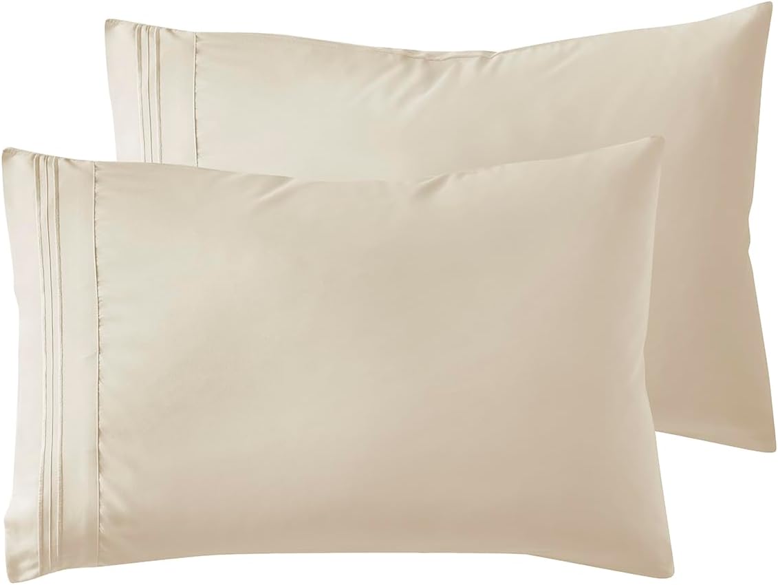Nestl Beige Pillow Cases - Queen Size Set of 2, Soft 1800 Microfiber Pillow Cases, Envelope Closure, 20x30 Inches cotton