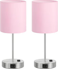 Fenmzeelighting Pink Touch Lamps for Nightstand Set of 2 - Bedside Table Lamp for Bedroom with Dual USB Ports & AC Outlet, 3-Way Dimmable L…