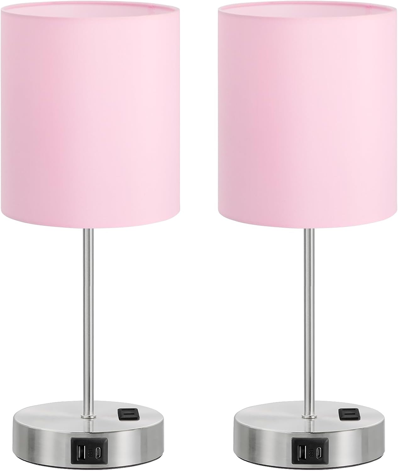 Fenmzeelighting Pink Touch Lamps for Nightstand Set of 2 - Bedside Table Lamp for Bedroom with Dual USB Ports & AC Outlet, 3-Way Dimmable L…