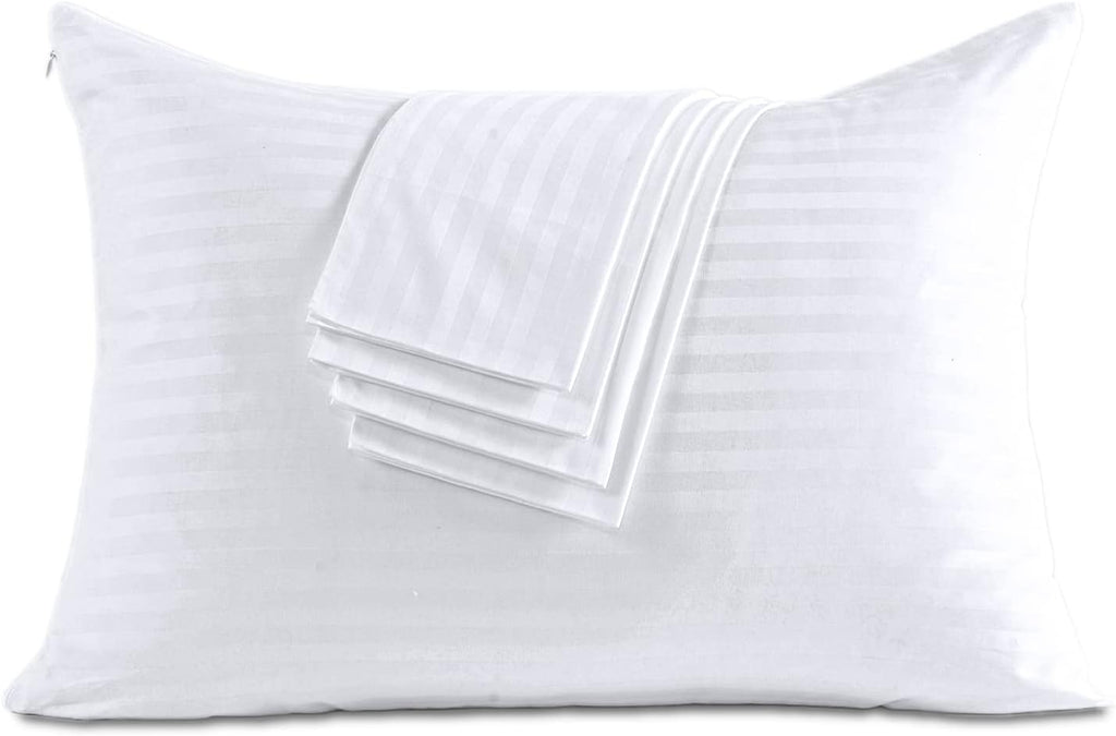 100% Cotton King Pillow Protectors with Zipper, White Pillow Cases King Size Set of 4 for Home & Hotel, Sateen Soft Cooling Hidden…
