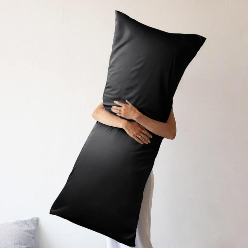 WishSmile Body Cooling Pillowcase Long Pillow Case Breathable Cool Silky Soft Rayon Derived from Bamboo Fabric, Hair and Skin Friendly, Black…