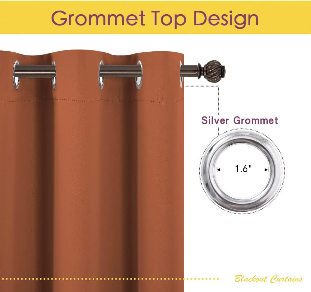 NICETOWN Blackout Draperies Curtains for Girls Room, Burnt Orange, 1 Pair, 34 x 80 inches, Nursery Essential Thermal Insulated Grommet…