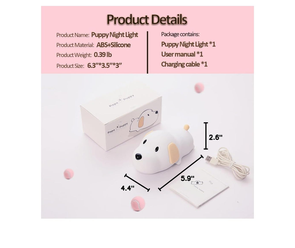 Led Cute Dog Night Light, Dimmable Nursery Puppy Kawaii Lamps, Super Squishy Silicone USB Rechargeable Touch Control Night Lamp for Kids…