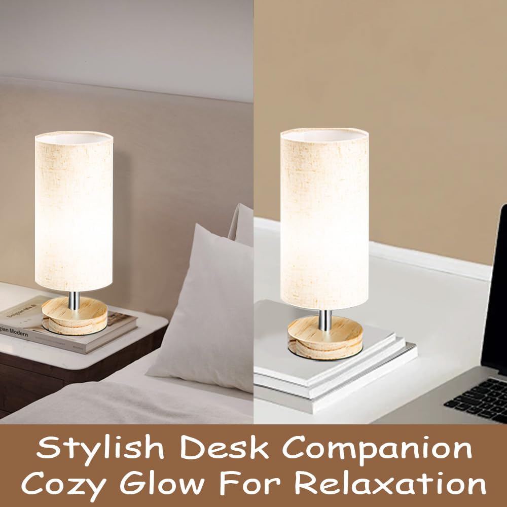 Bedside Table Lamps, Table Lamp for Bedroom, Lamps for Night Stands with Linen Lampshades, Small Table Lamp for Living Room, Office (Bulb…