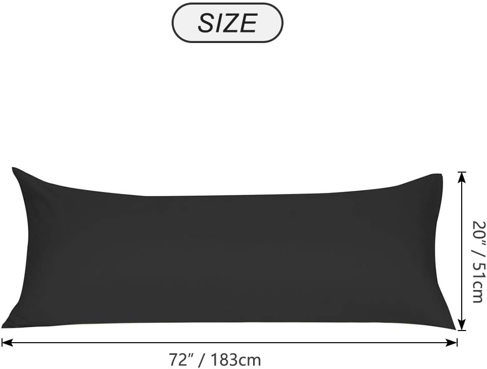 uxcell Soft Microfiber Body Pillow Cover with Zipper Closure, Long Pillow Cases for 90 GSM Polyester, Black Body (20"x72") cotton Black