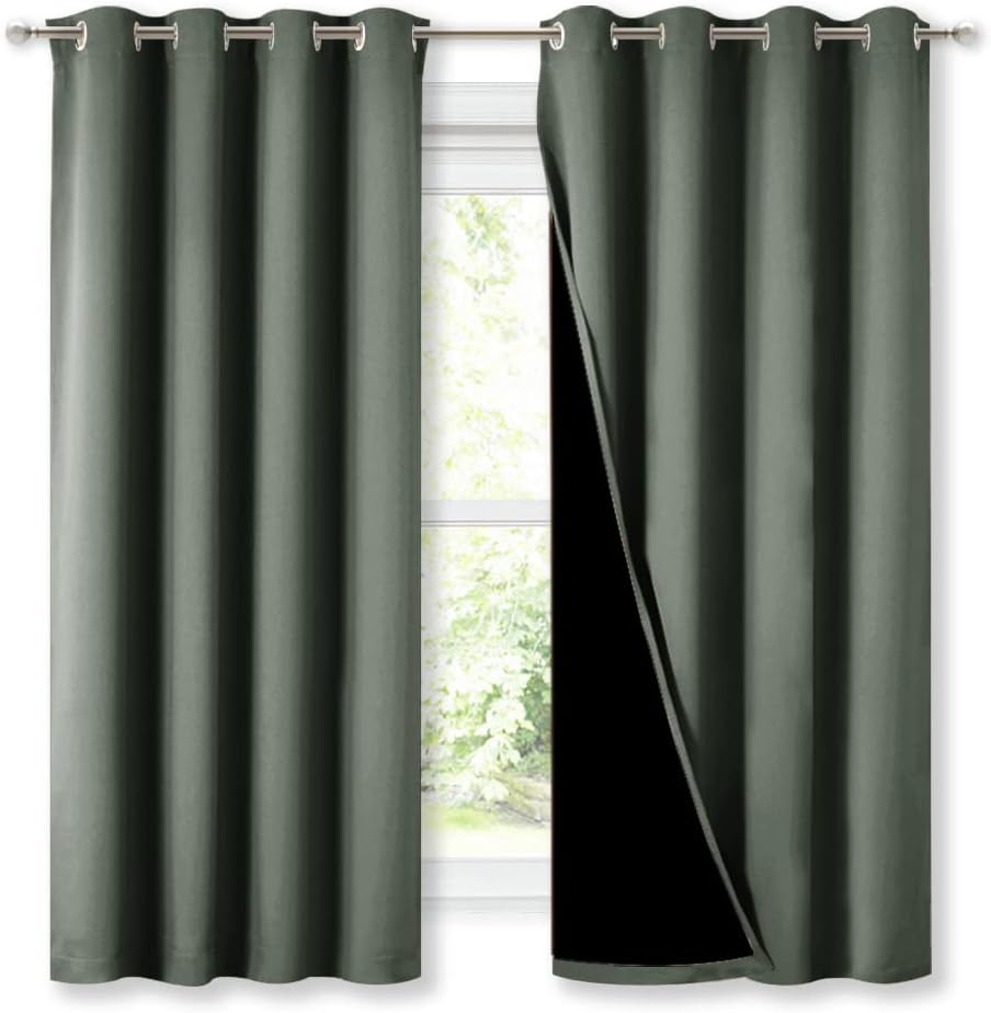 Nicetown Dark Mallard 100% Blackout Lined Curtains, 2 Thick Layers Completely Blackout Window Treatment Thermal Insulated Drapes for Kitche…