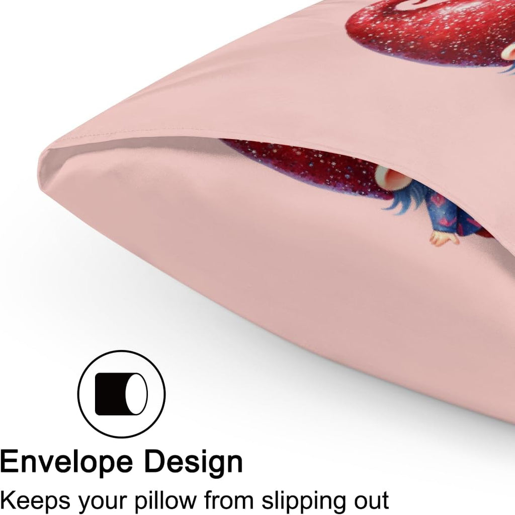 Valentine Gnomes Couple Love Satin Silk Pillowcase for Hair & Skin Pillow Cases Standard Size Soft Silk Pillow Case with Envelope Closure…