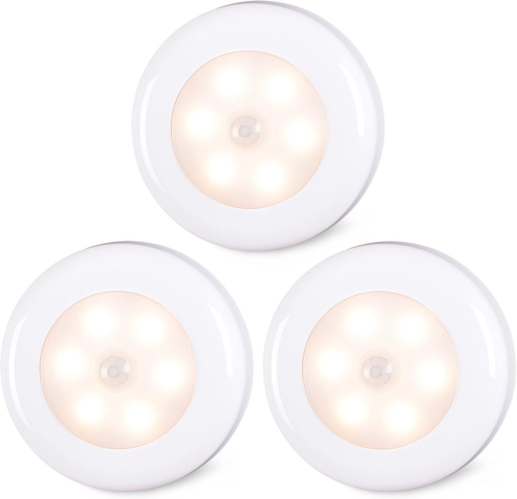 STAR-SPANGLED 3 Pack 2.8” Motion Sensor Lights Indoor AAA Battery Operated, Stick on LED Puck Light for Stairs, Under Cabinet, Closet…