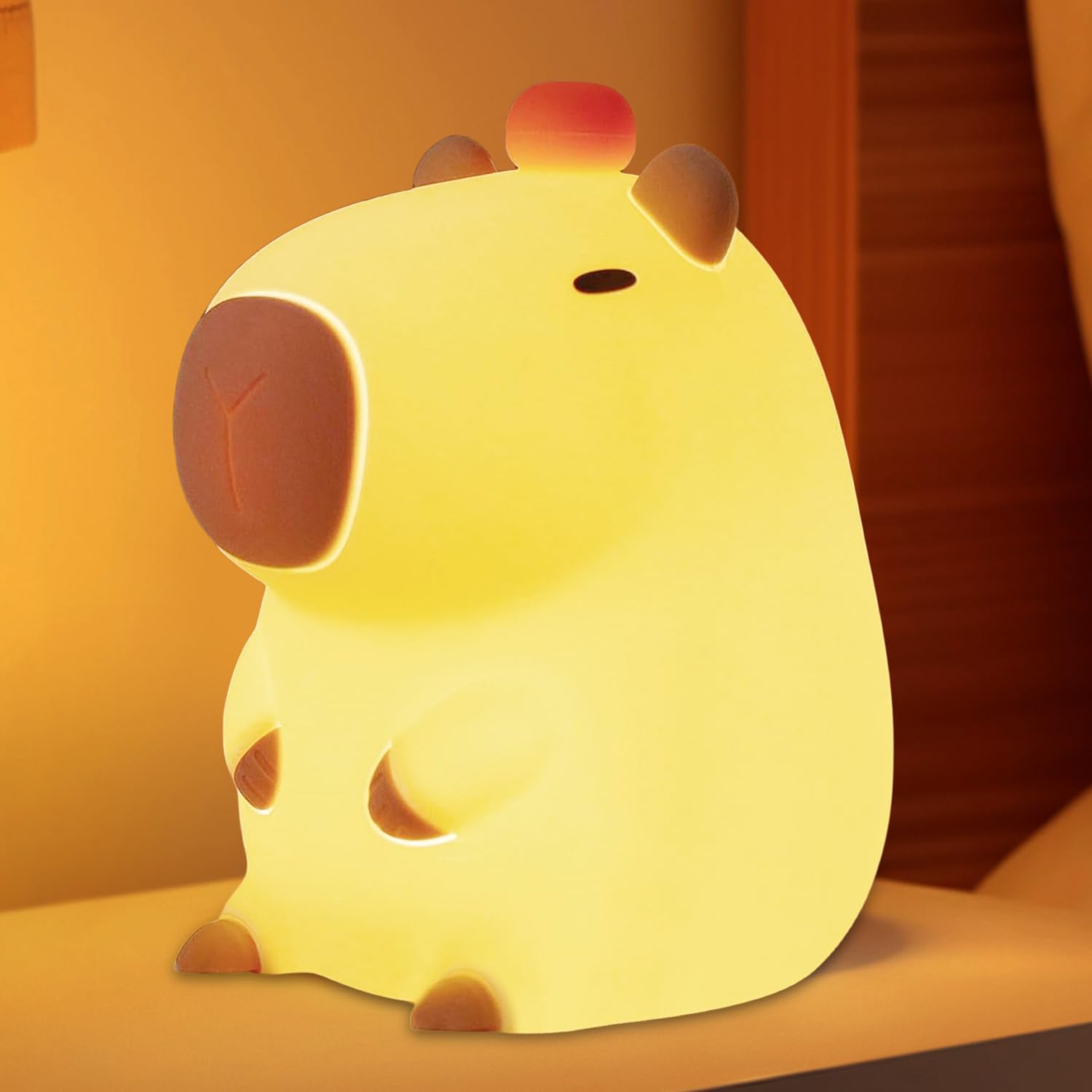 Led Cute Capybara Night Light, Dimmable Nursery Kawaii Lamps, Super Squishy Silicone USB Rechargeable Touch Control Night Lamp for Kids…