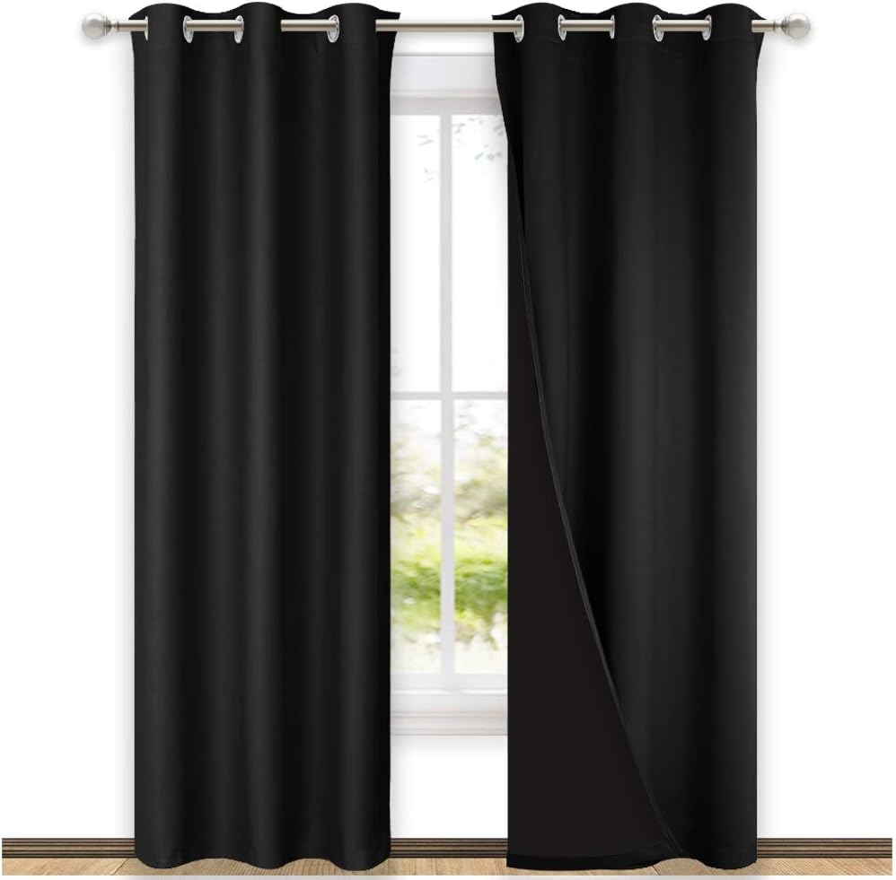 Nicetown Room Warming Blackout Curtains 80 inches Long, Full Light Blocking Drapes with Black Liner for Nursery, Thermal Insulated Draperie…