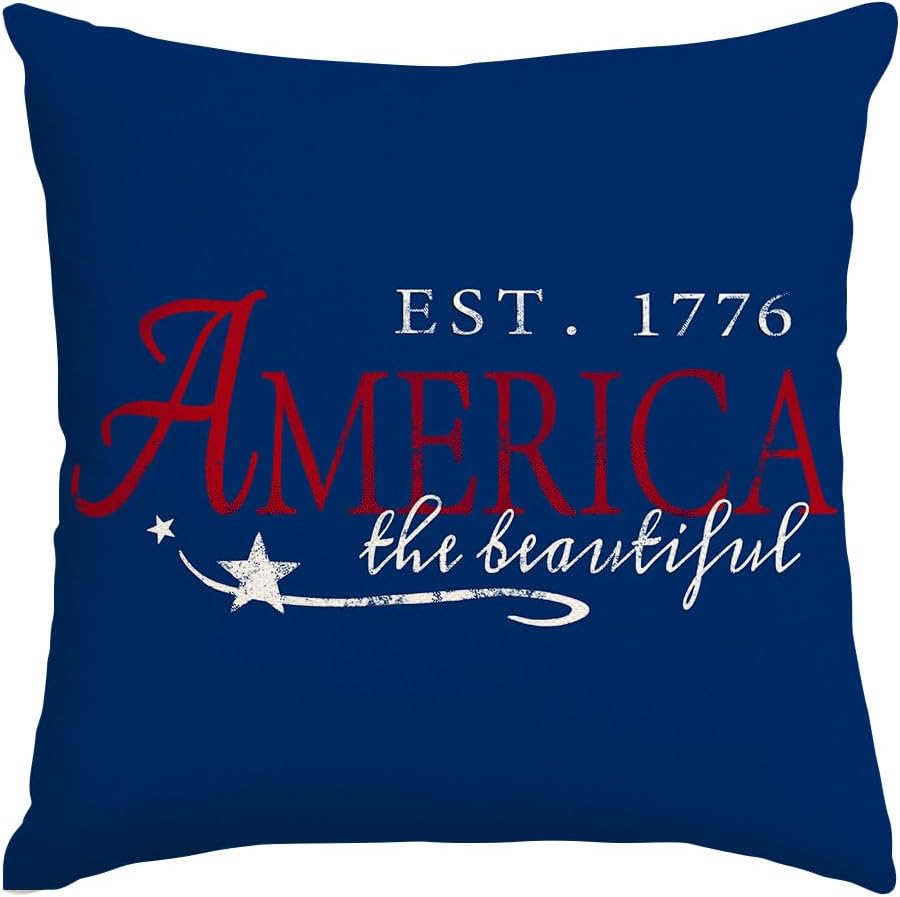 Rabusofa 4th of July Throw Pillow Covers 18x18 Inch, Patriotic Signs Red White and Blue Memorial Day Independence Day Fourth of July Outdoor…