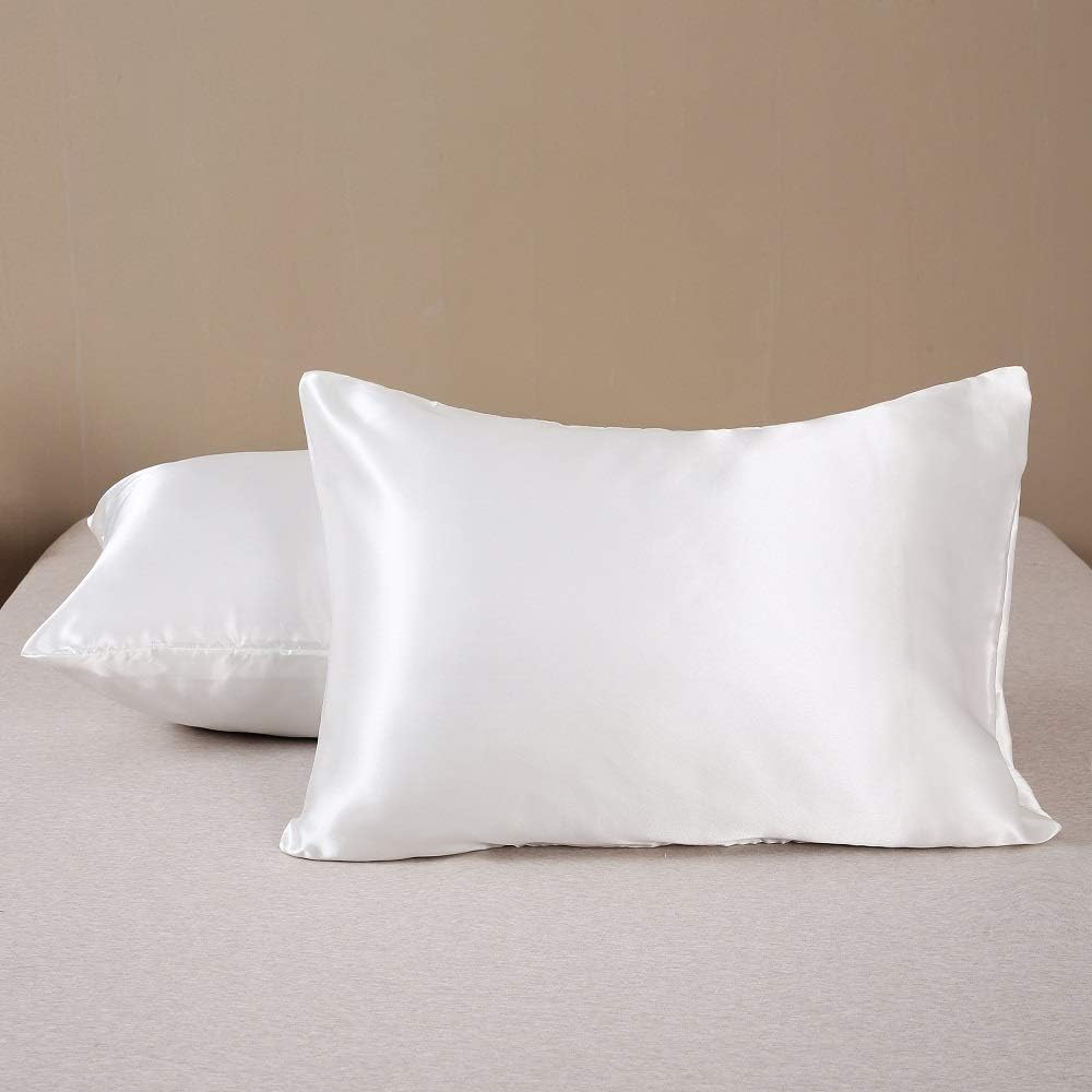 Lcbd Standard Size Satin Pillowcase for Hair and Skin, Ivory Silk Satin Pillowcases Set of 2, Satin Cooling Pillow Covers with Envelope Clo…