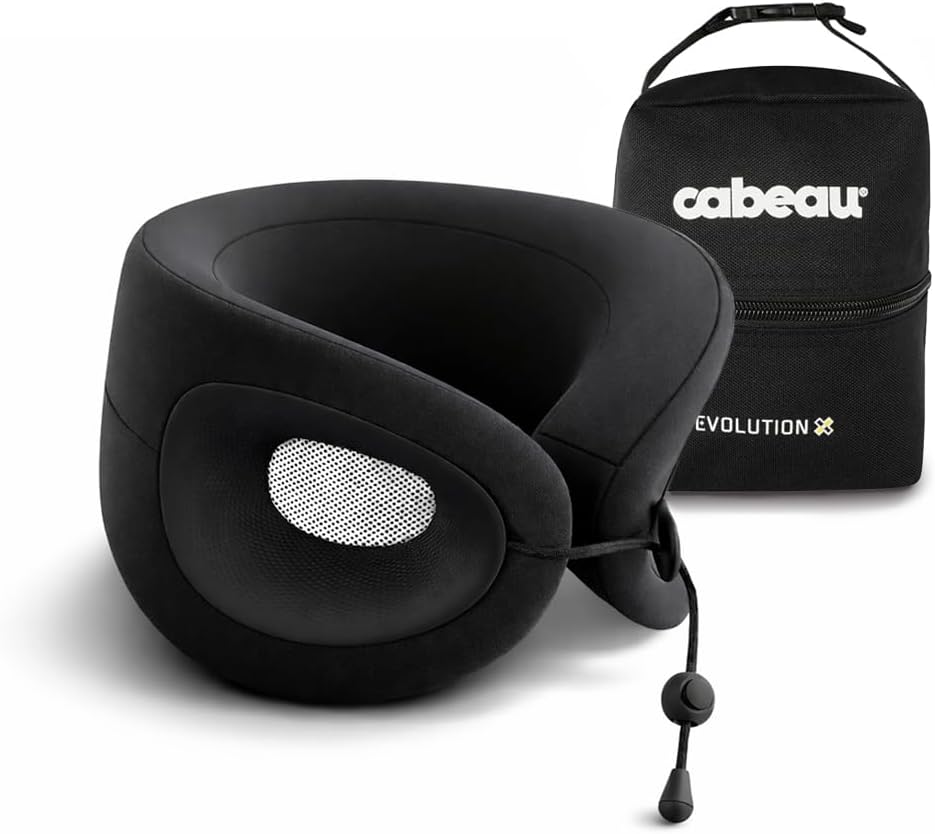 Cabeau Evolution X Deluxe - Best Travel Neck Pillow with Travel Bag (Diamond Black/White)