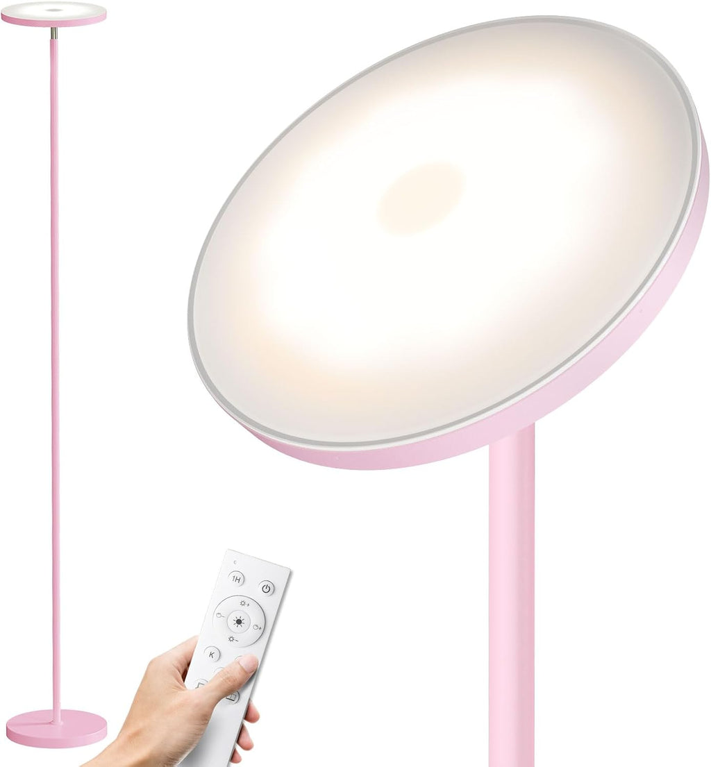 Sunmory Soft Pink Torchiere Floor Lamp for Bedroom and Office – Elegant Standing Lamp with Modern Design, Perfect for Ambient Lighting in L…