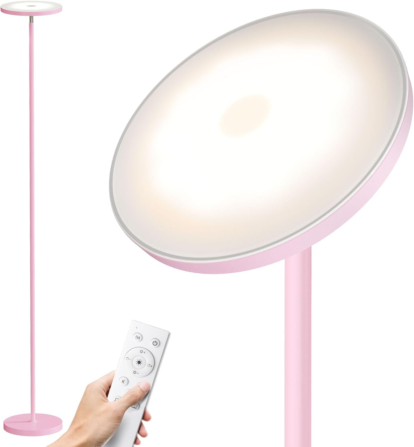 Sunmory Soft Pink Torchiere Floor Lamp for Bedroom and Office – Elegant Standing Lamp with Modern Design, Perfect for Ambient Lighting in L…
