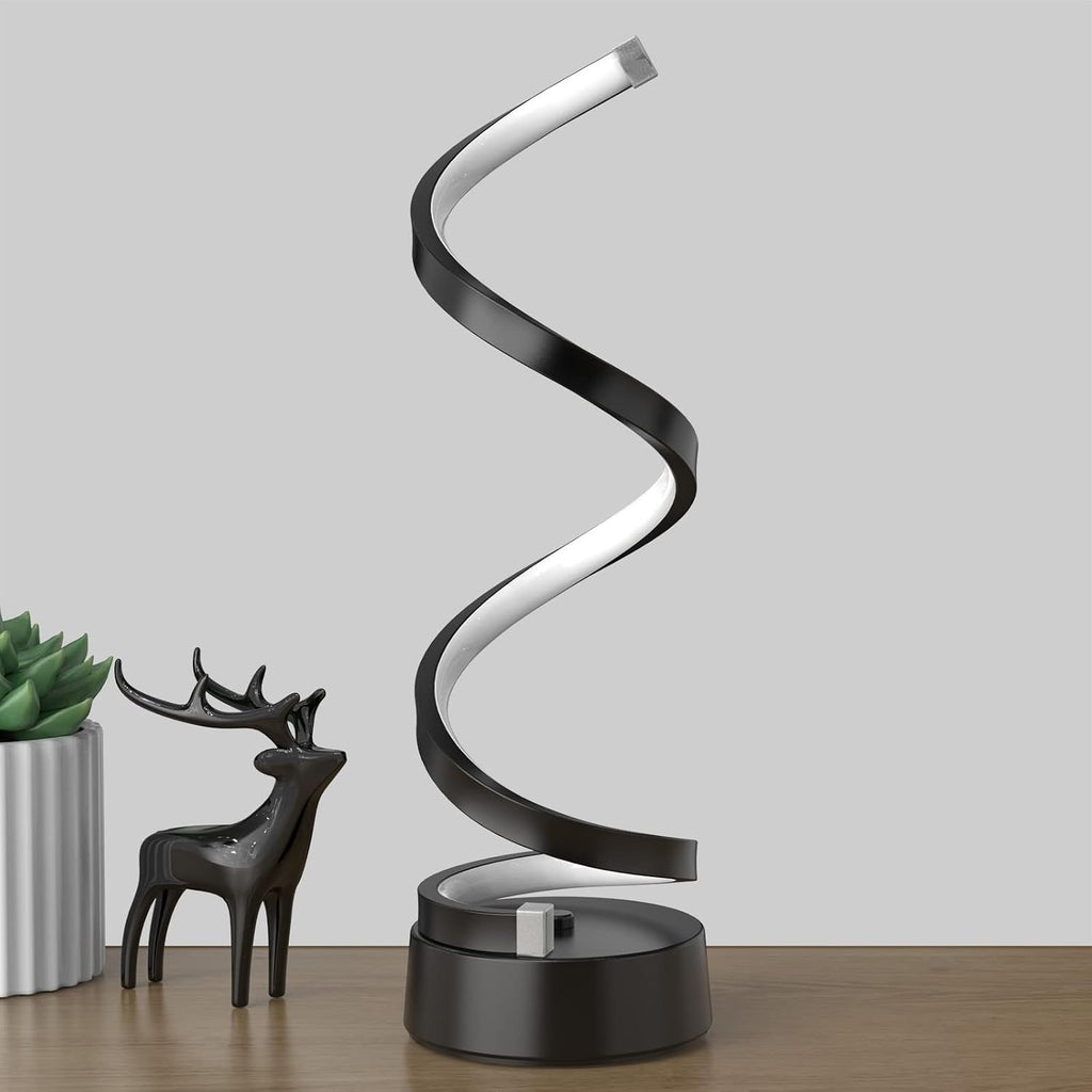 NUÜR Classic Spiral LED Table Lamp Black, Dimmable Metallic Bedside Lamp with Touch Controller, 3 Colour Temperature, 15.8 Inch Height…