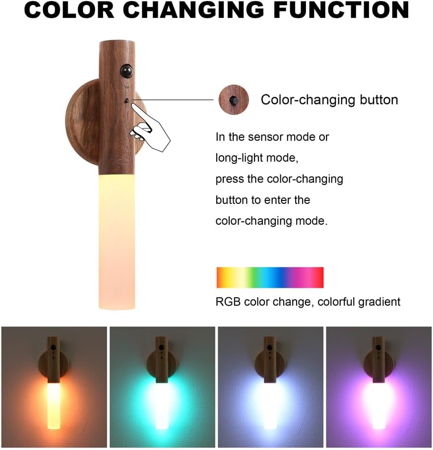 LANDGOO Motion Sensor Night Light RGB & Touch Control | USB-C Rechargeable Wooden Wall Sconce | Bathroom/Bedroom Light for Hallway…