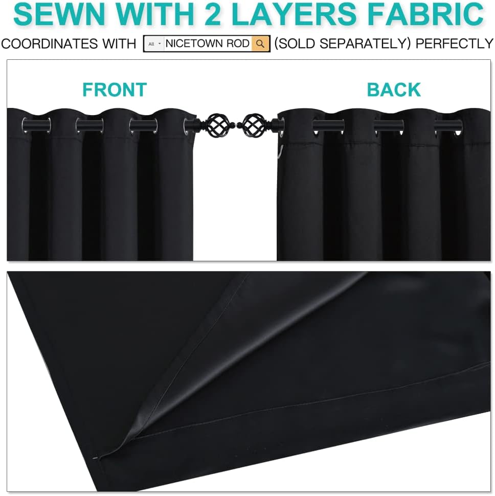 Nicetown Truly Blackout Curtains 54 inches Length, 2 Thick Layers Completely Blackout Window Treatment Thermal Insulated Lined Drapes for B…
