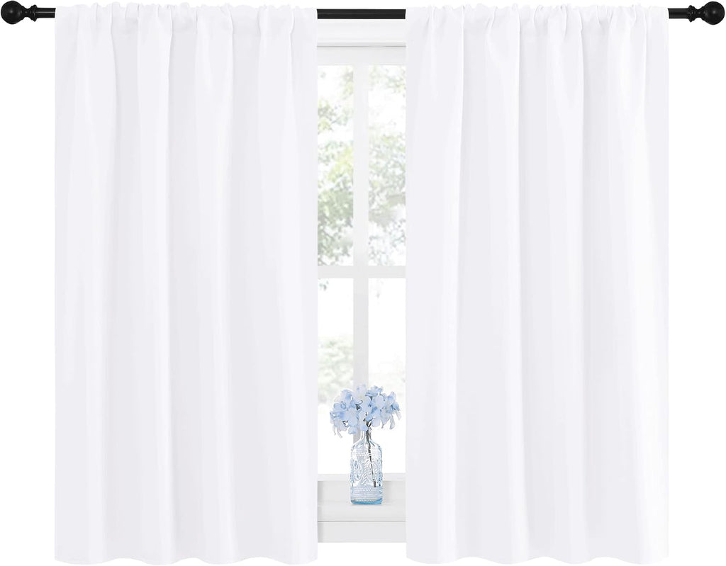 NICETOWN Window Curtain Panels - Semi Blackout Rod Pocket Curtain Set for Bedroom (White, 2 Panels, 42 by 48)