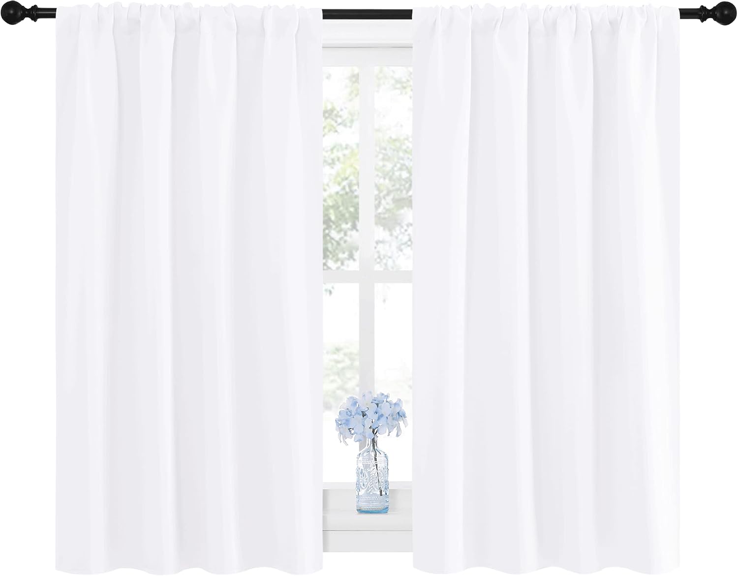 NICETOWN Window Curtain Panels - Semi Blackout Rod Pocket Curtain Set for Bedroom (White, 2 Panels, 42 by 48)