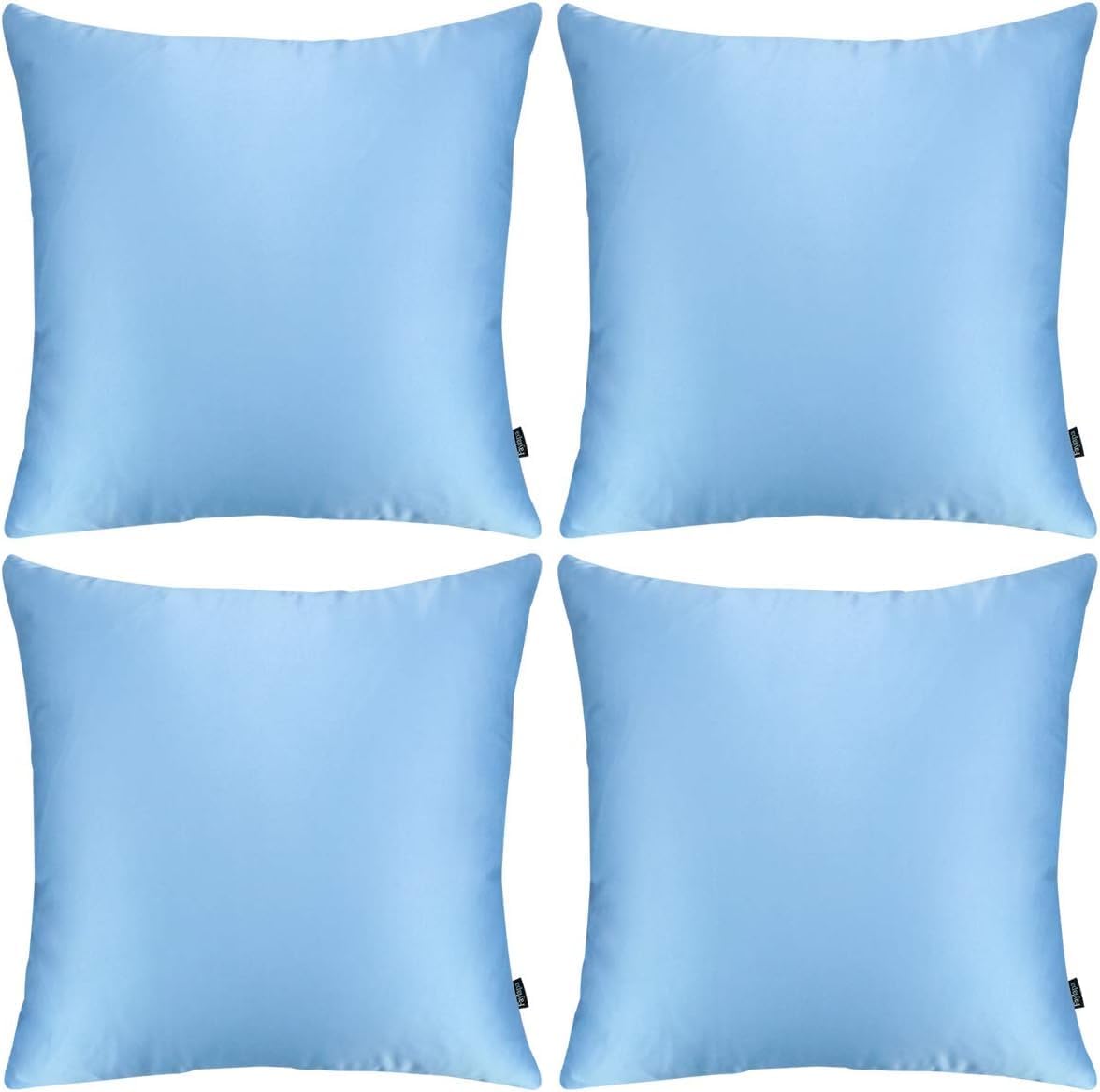 Faylapa 4 Pack Satin Throw Pillow Cases, Sky Blue Heavy Silk Satin Decorative Pillow Covers Solid Dyed Soft Pillow Cover Home Decor,16" x…