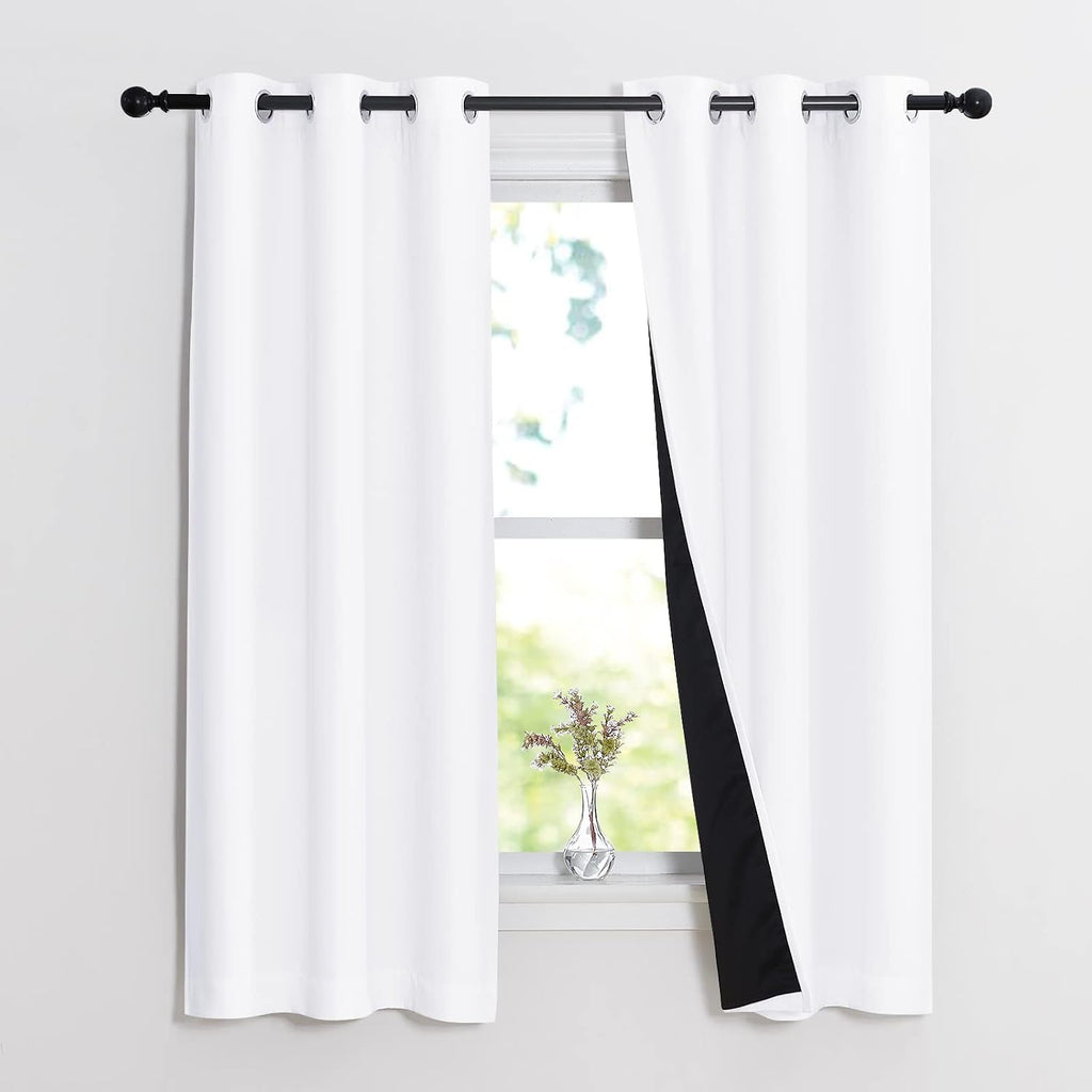 Nicetown Pure White 100% Blackout Lined Curtains, 2 Thick Layers Narrow Wide Window Treatment Panels Thermal Insulated Drapes for Kitchen S…