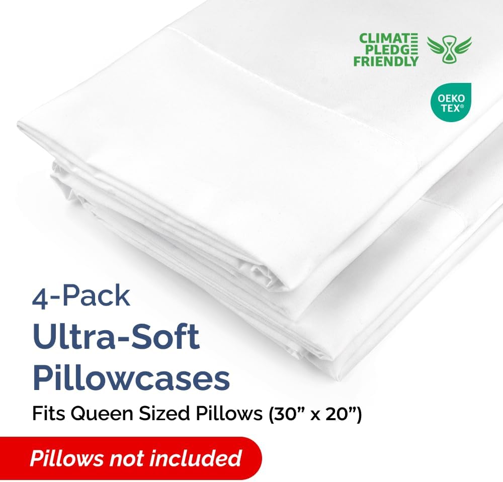 CGKUnlimited Queen Pillow Cases - 4 Pack - Super Soft Pillowcase Covers - Envelope Enclosure - Hotel Quality Pillow Protectors - Wrinkle Fr…