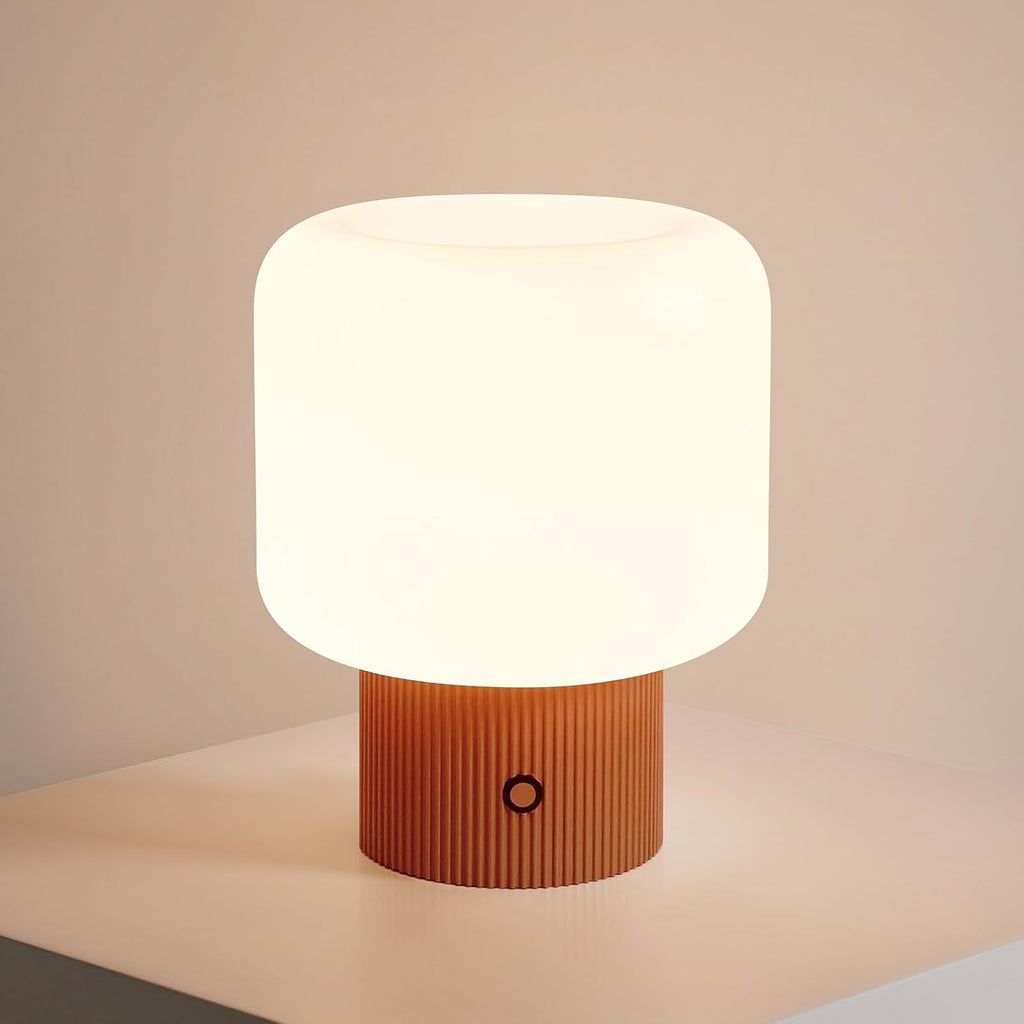 MAGCHARM Halo Mushroom Lamp, 5W Cute Cordless Rechargeable Table Lamp with Glass Shade, 3-Color Dimmable Small Retro Touch Bedside Lamp…