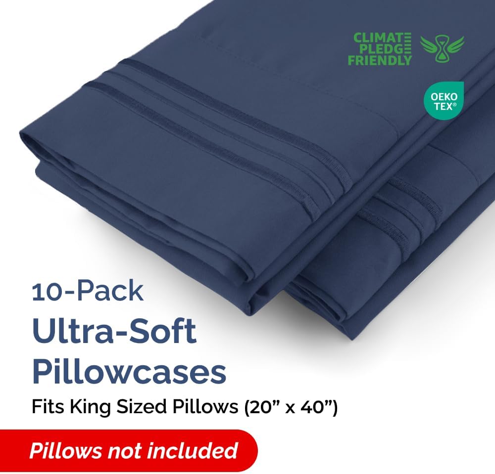 King Pillow Cases Set of 10 - Ultra Soft Hotel Quality Pillowcase Covers - Comfy. Cozy & Wrinkle Free - Shrink, Stain and Fade Resistant…