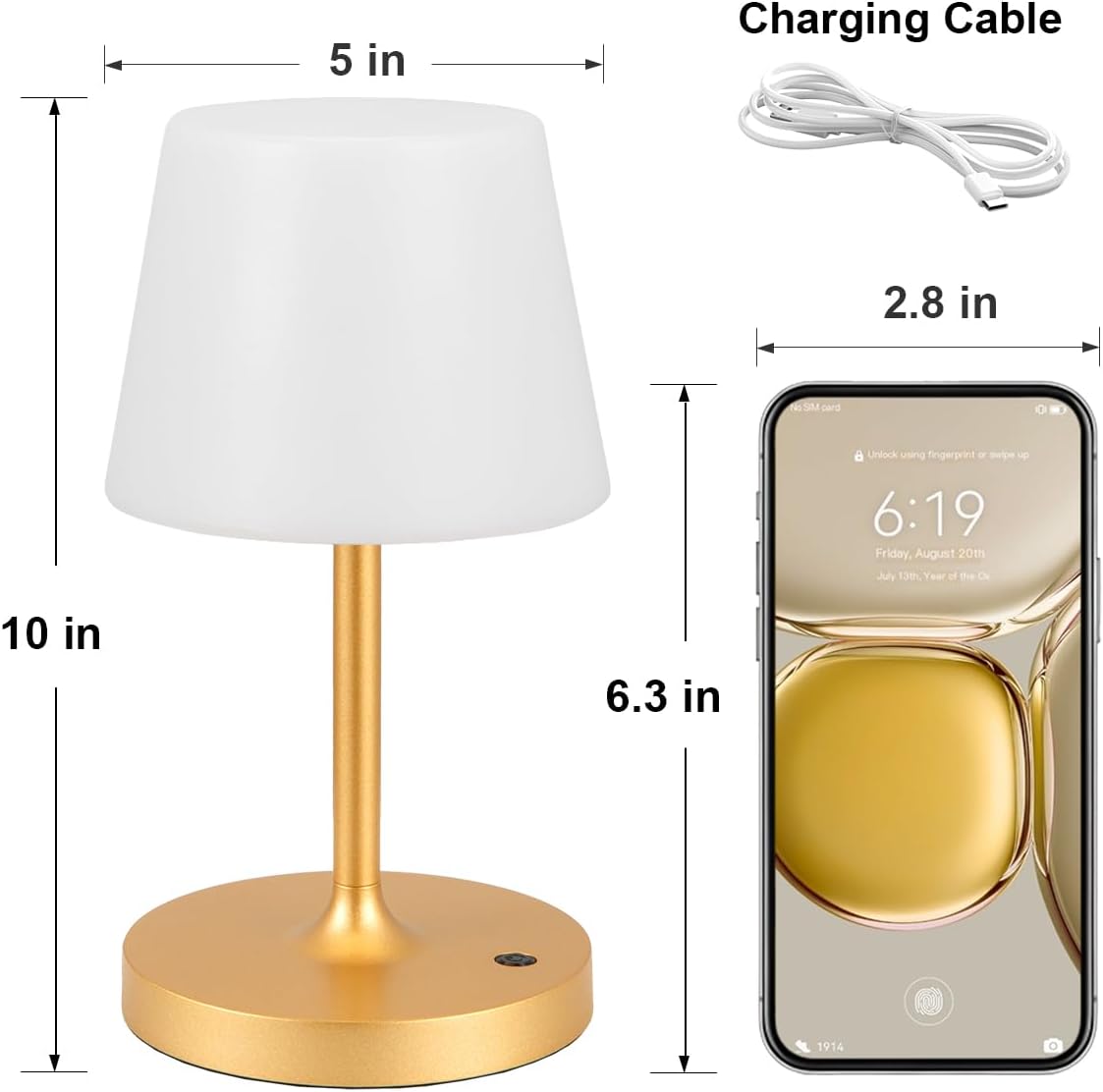 Kakanuo Gold Cordless Shower Lamp Waterproof, Rechargeable Cordless Lamp with 4000mAh Battery, Touch Dimmable Table Lamp for Outdoor…