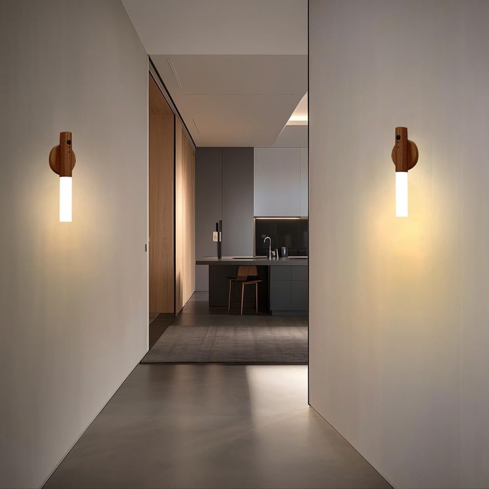 LANDGOO Motion Sensor Night Light RGB & Touch Control | USB-C Rechargeable Wooden Wall Sconce | Bathroom/Bedroom Light for Hallway…
