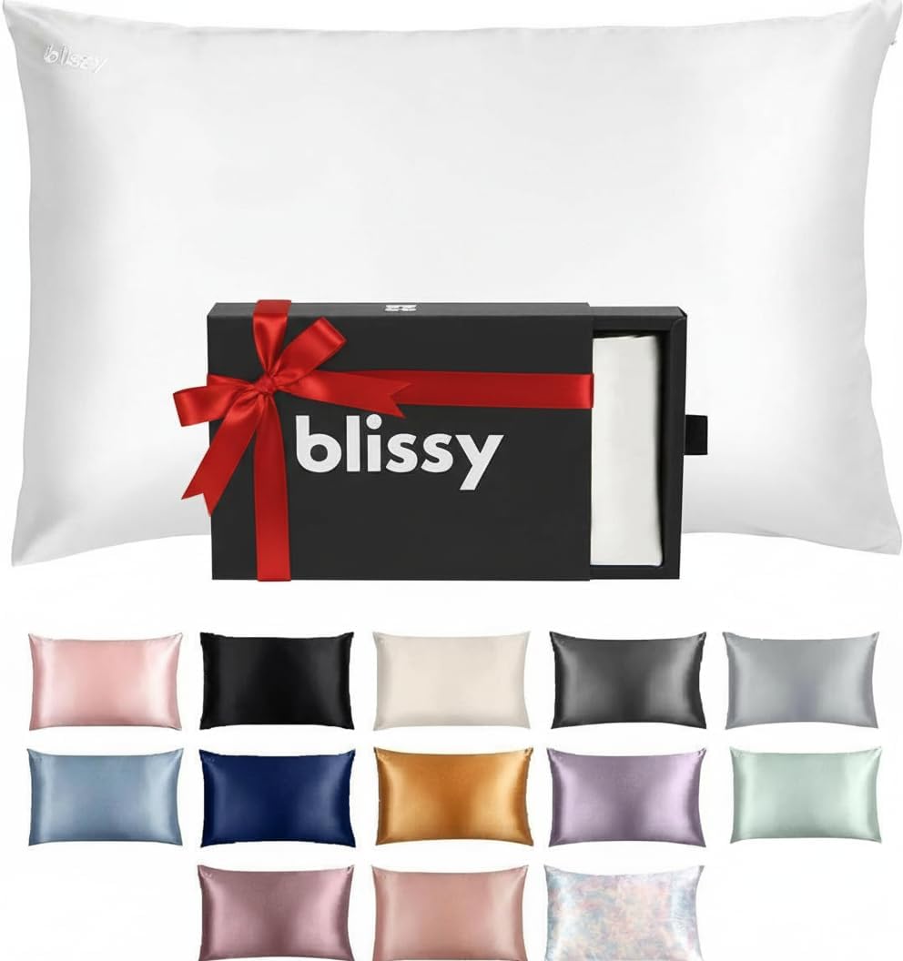 Blissy Silk Pillowcase - 100% Pure Mulberry Silk - 22 Momme 6A High-Grade Fibers - Silk Pillow Cover for Hair & Skin - Regular, Queen &…