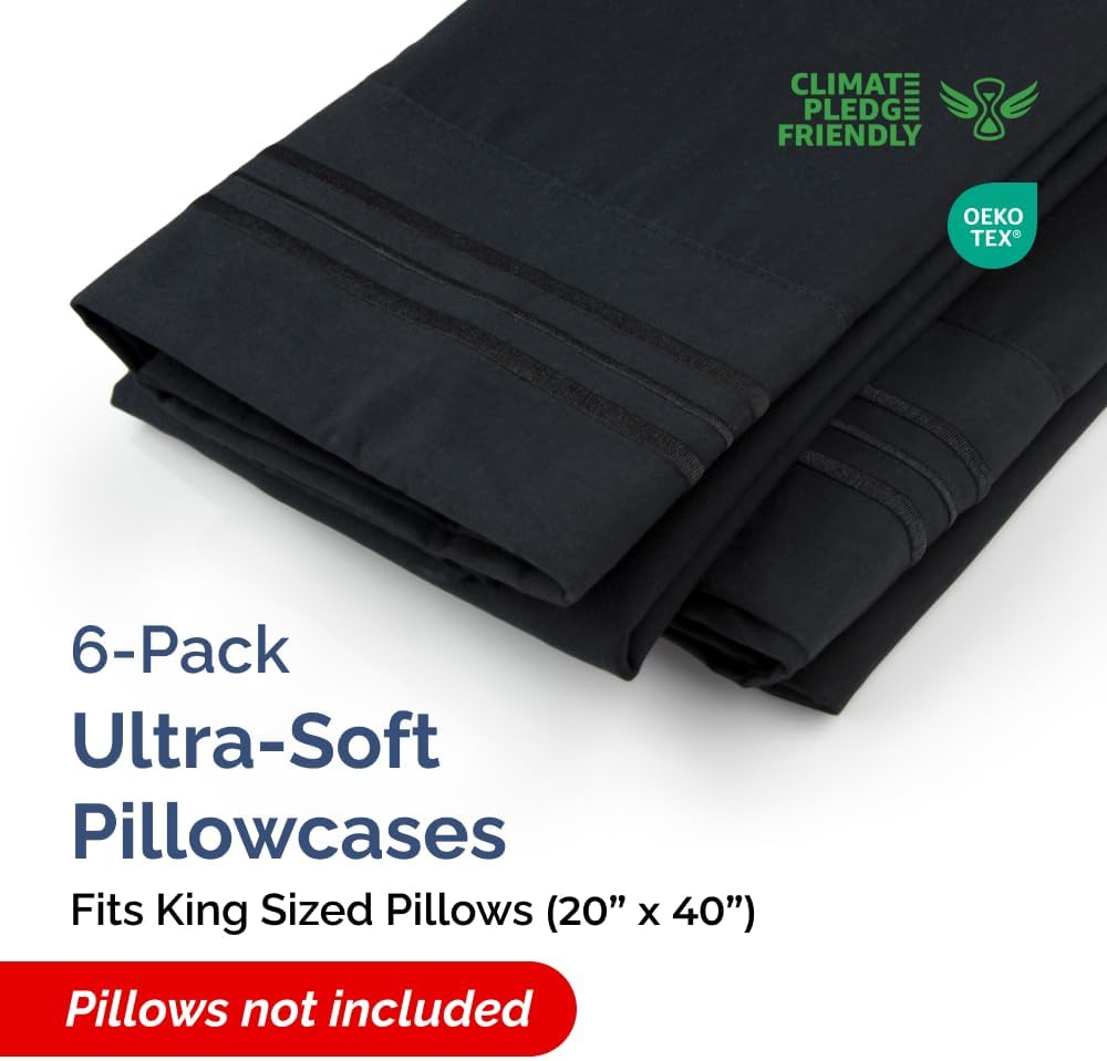 CGKUnlimited King Pillow Cases Set of 6 - Ultra Soft Hotel Quality Pillowcase Covers - Comfy & Wrinkle Free - Shrink, Stain and Fade Resist…