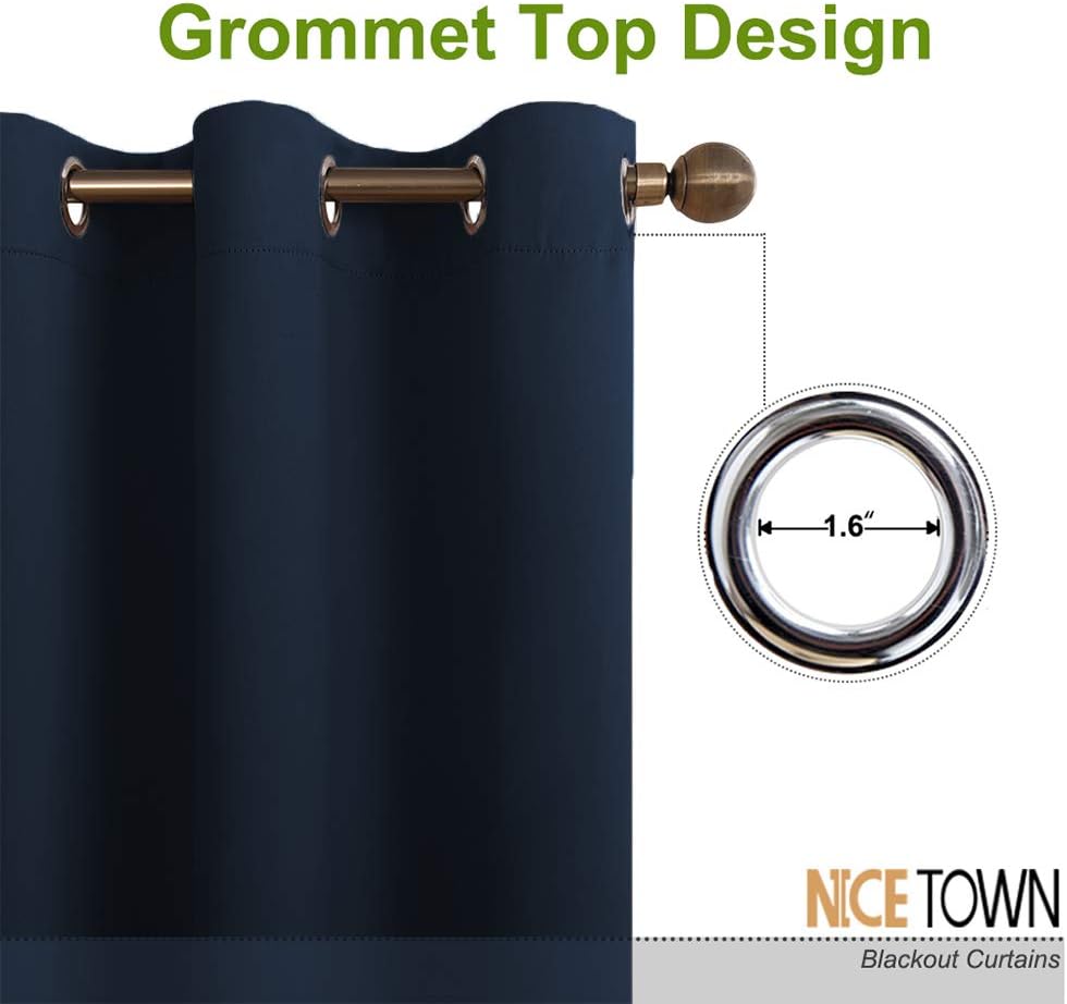 NICETOWN Living Room Curtain, Window Treatment Energy Saving Thermal Insulated Solid Grommet Blackout Drape/Drapery (Navy, Sold…