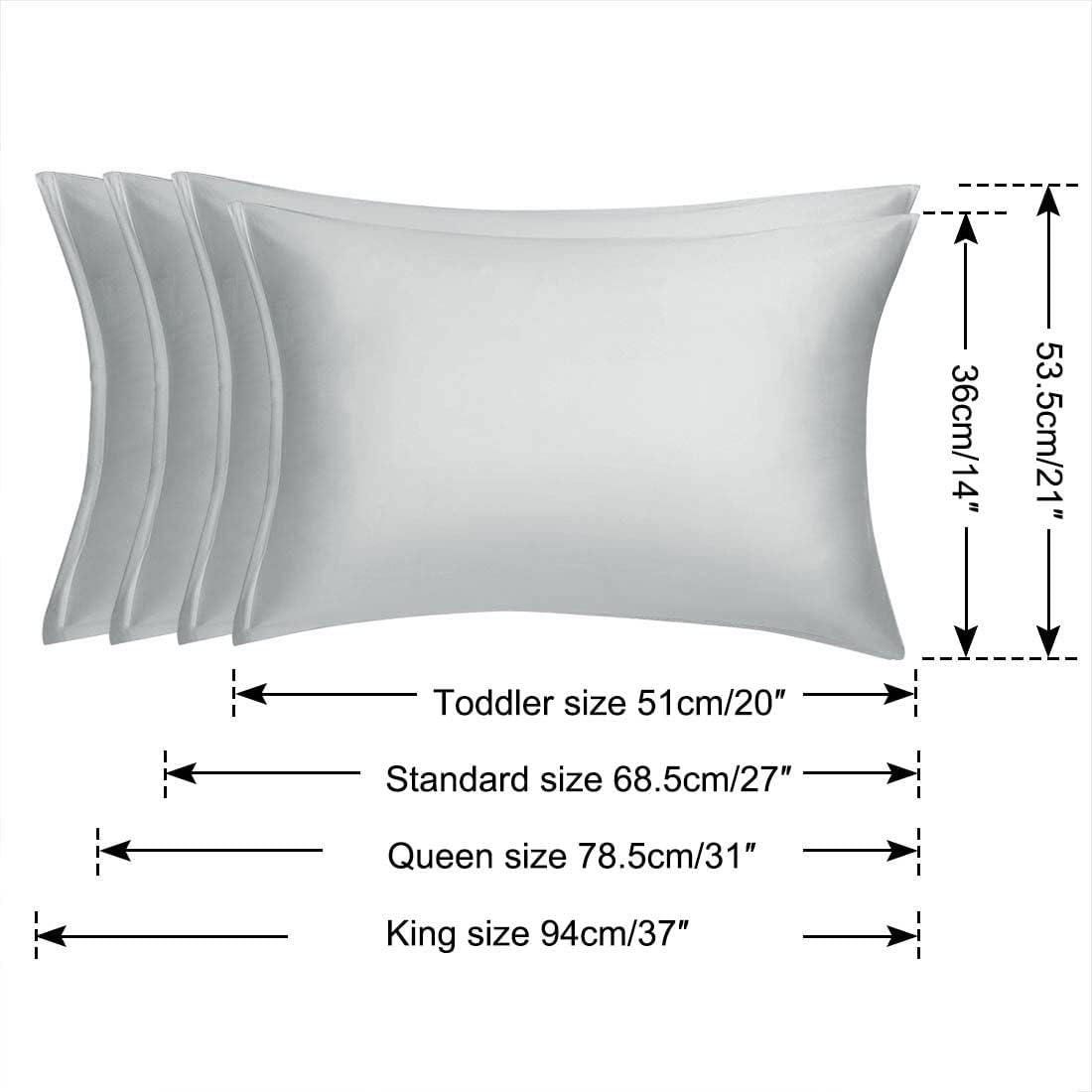 uxcell Standard Satin Pillowcase with Zipper, Super Soft and Luxury, Silky Pillow Cases Covers Set of 2, 21"x27", Silver