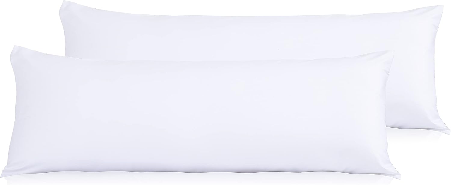 Evolive Body Pillow Covers Pack of 2, 21" x 54", Ultra Soft Brushed Microfiber, Breathable & Cozy Body Pillowcases with Zipper Closure (Whi…